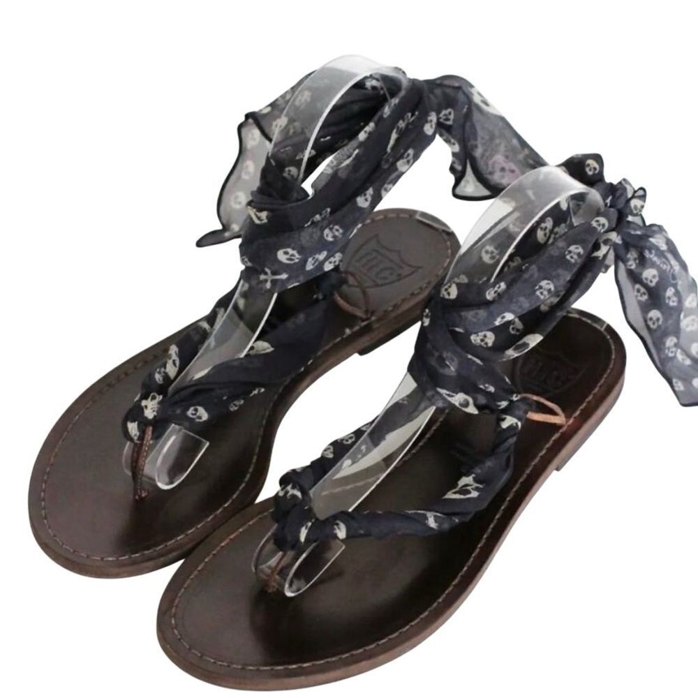 HTC Brown Sandals with Dark Brown Skull Scarf Straps